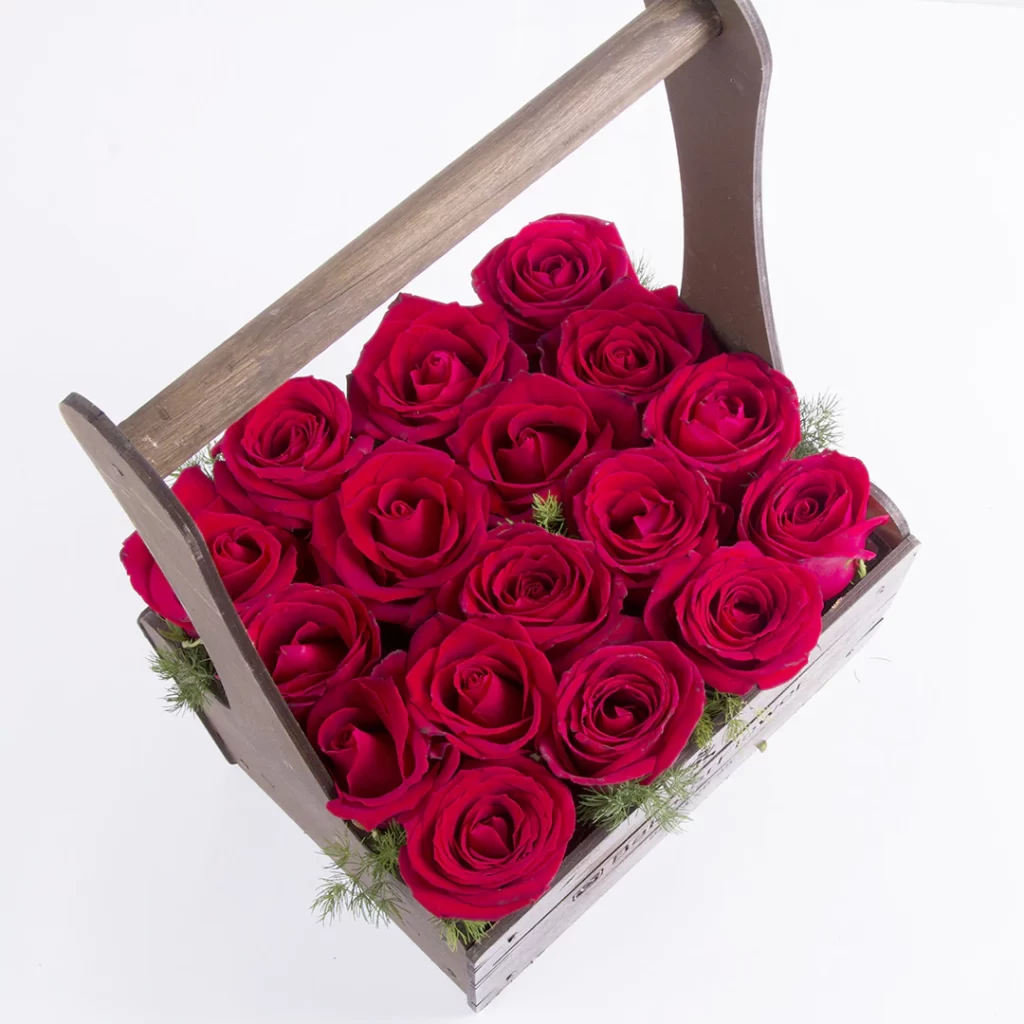 خرید باکس گل چوبی گل رز هلندی قرمز کد 2280