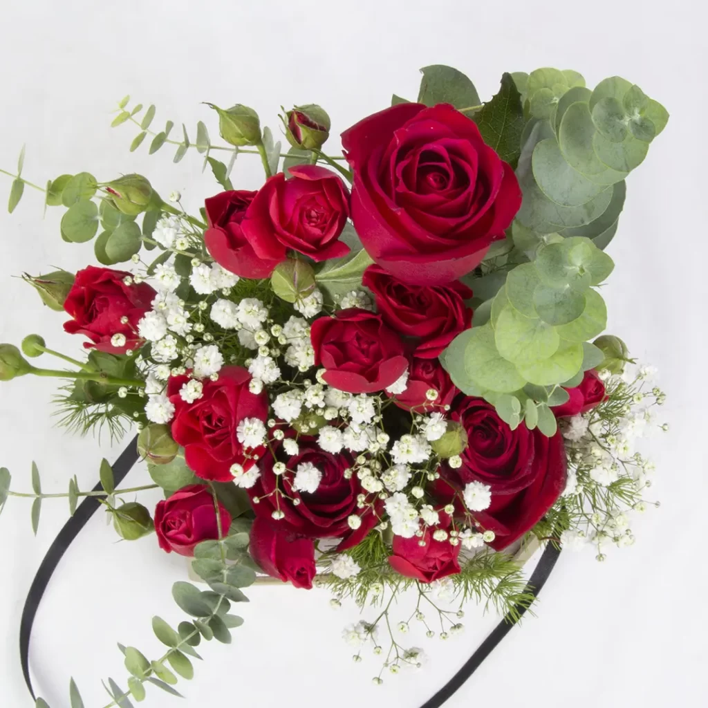 تصویر باکس گل هدیه تولد گل رز هلندی قرمز کد 2750