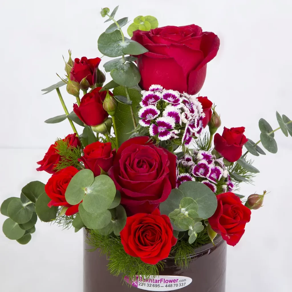 مدل گلدان گل طبیعی گل رز هلندی قرمز کد 1580