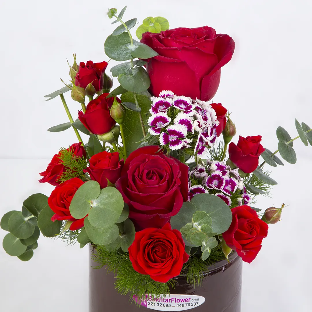 مدل گلدان گل طبیعی گل رز هلندی قرمز کد 13282