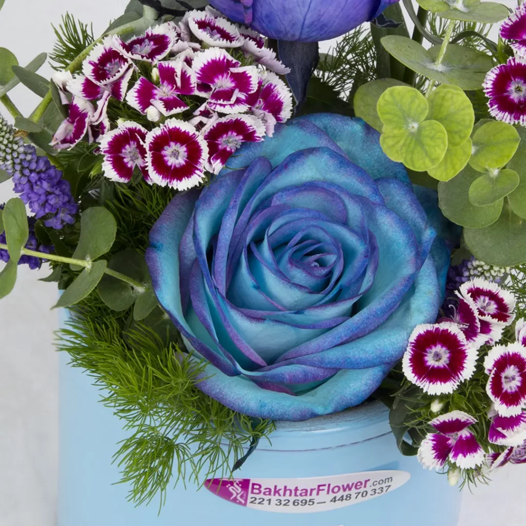 عکس گلدان گل هدیه روز پدر با گل رز هلندی آبی کد 1590