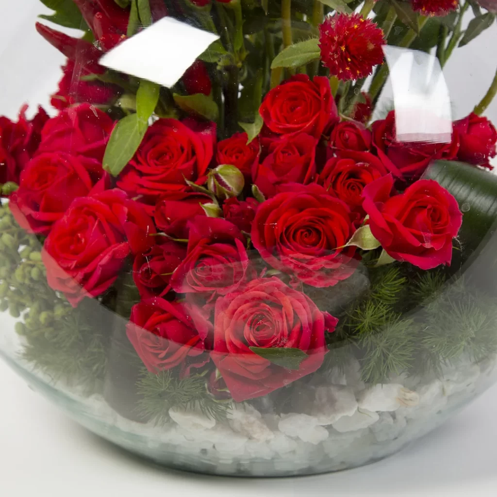 عکس گلدان گل شیشه ای رز مینیاتوری قرمز کد 1570