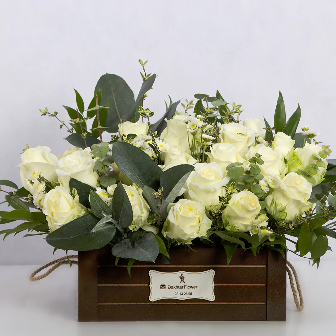 عکس باکس گل هدیه گل رز هلندی سفید کد 2590