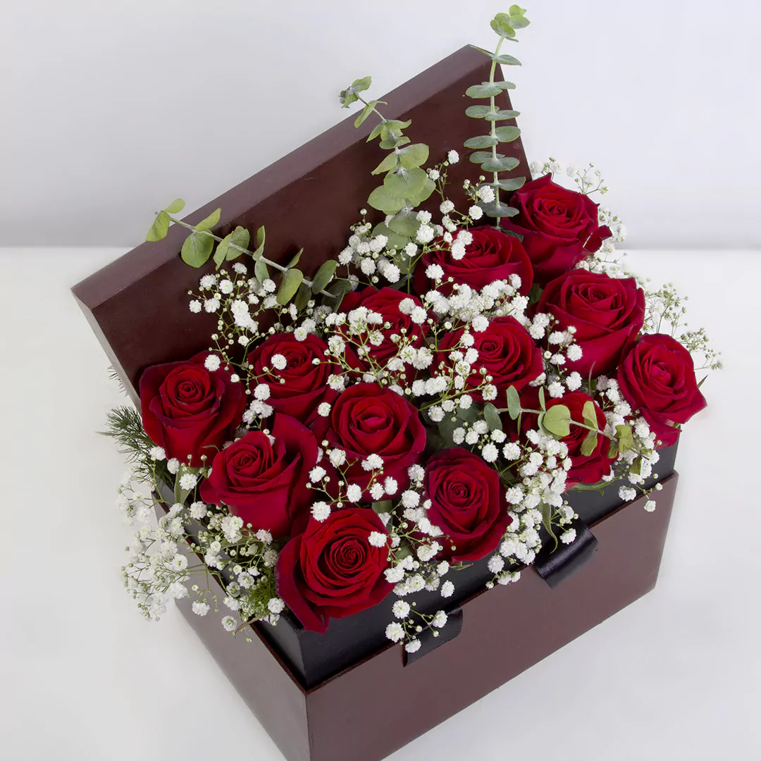 تصویر و مدل باکس چوبی گل طبیعی گل رز هلندی قرمز کد 2580