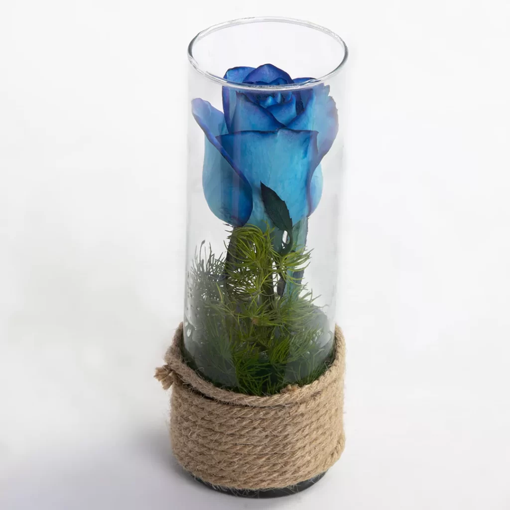 عکس باکس گل شیشه ای گل رز هلندی آبی کد 1650