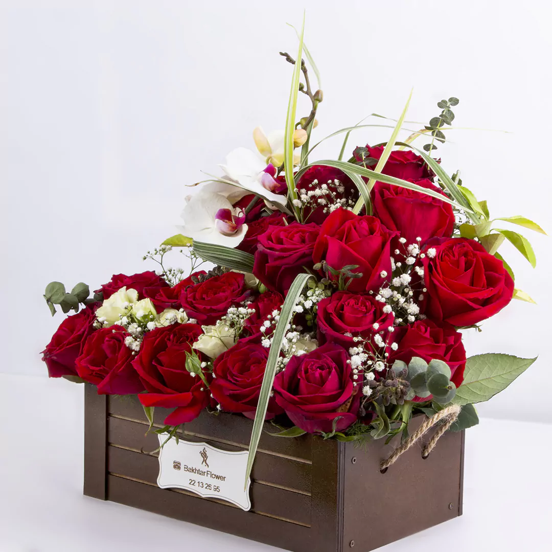 عکس باکس گل چوبی گل رز هلندی قرمز کد 2810