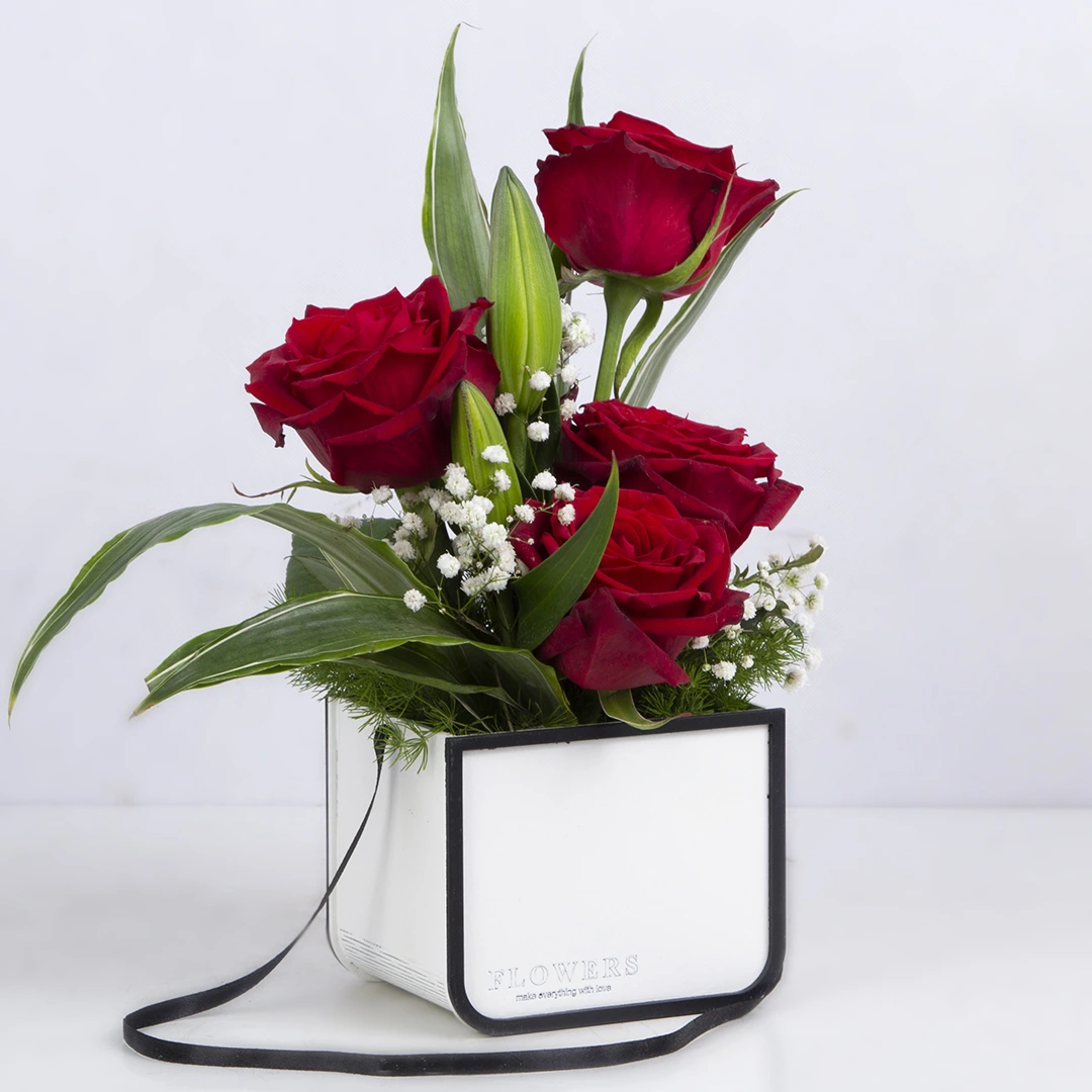 عکس باکس گل هدیه گل رز هلندی قرمز کد 2910