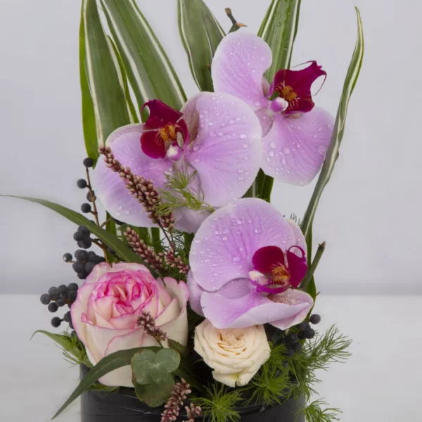 عکس باکس گل هدیه گل ارکیده و گل رز هلندی کد 2930