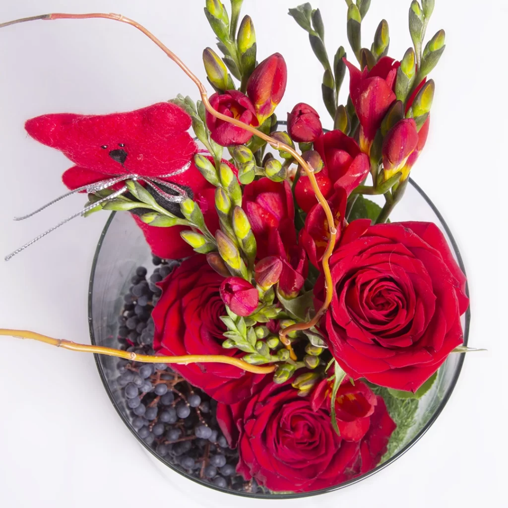 تصویر باکس گل شیشه ای گل رز هلندی قرمز کد 4120