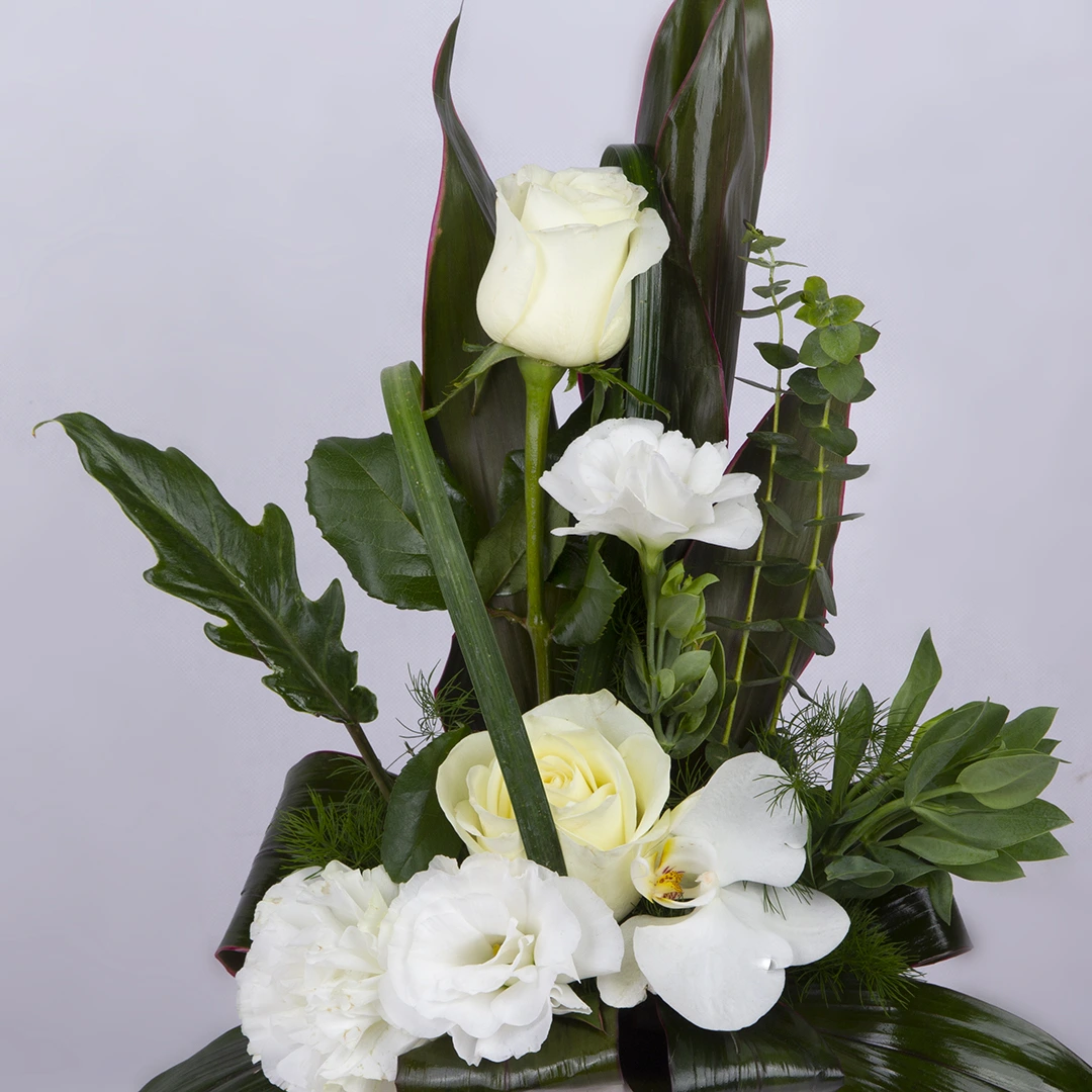 مدل گلدان گل ختم با رز هلندی و ارکیده کد 1820