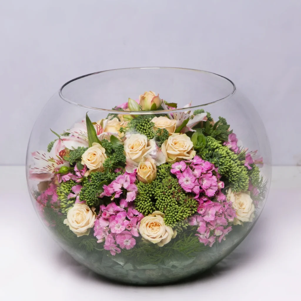 مدل باکس شیشه ای گل رز و آلسترومریا کد 1830