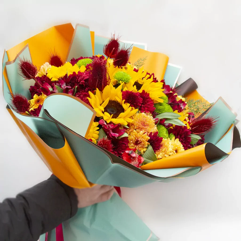 عکس دسته گل هدیه آفتابگردان و داوودی کد 6660